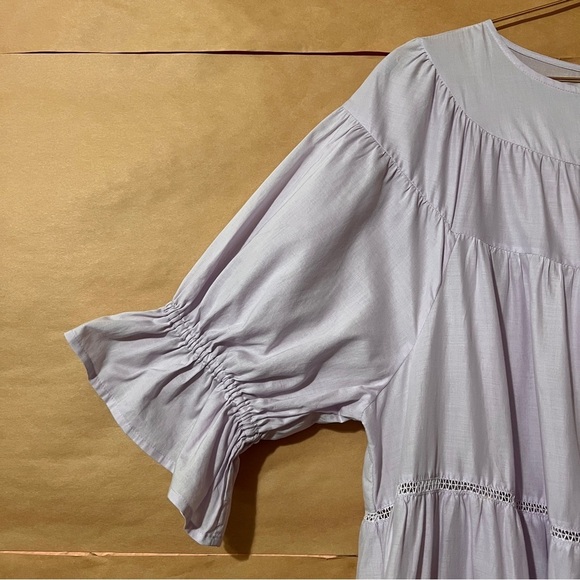 Merlette | Paradis Dress Tiered Midi Dress Puff Sleeve Popover Lavender Size M - Picture 6 of 15
